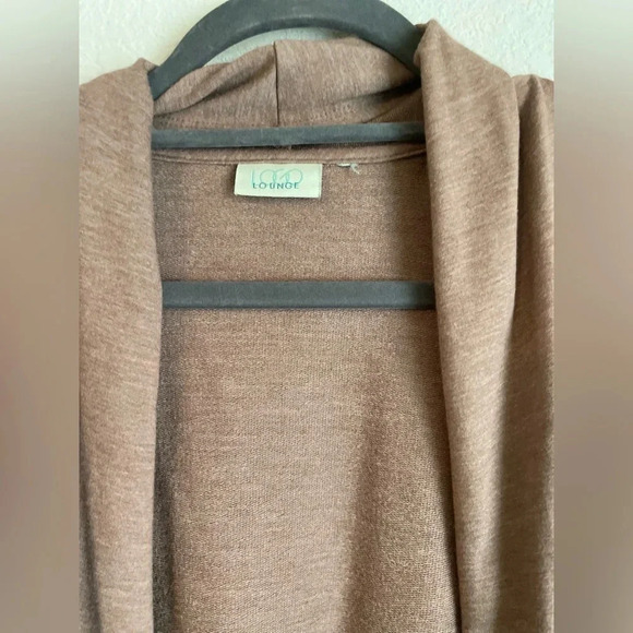 LOGO Lounge Cardigan Womens Open Front Pink Dusty Rose Swiss Dot Sweater Size L - Picture 2 of 6